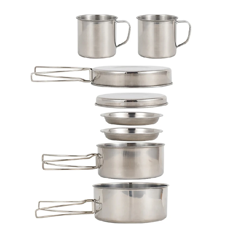 Camping Cooking And Cutlery Set - 8 adet/takım kamp tencere seti paslanmaz