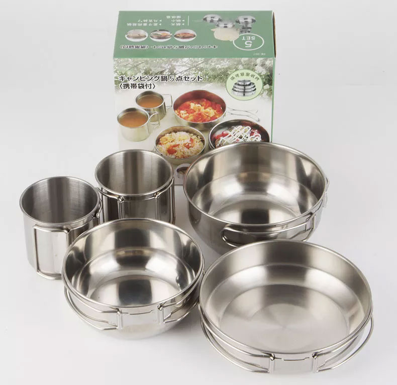 Camping Cooking Box Set - Katlanabilir 5 Parçalı Bardaklar Mutfak Tencere