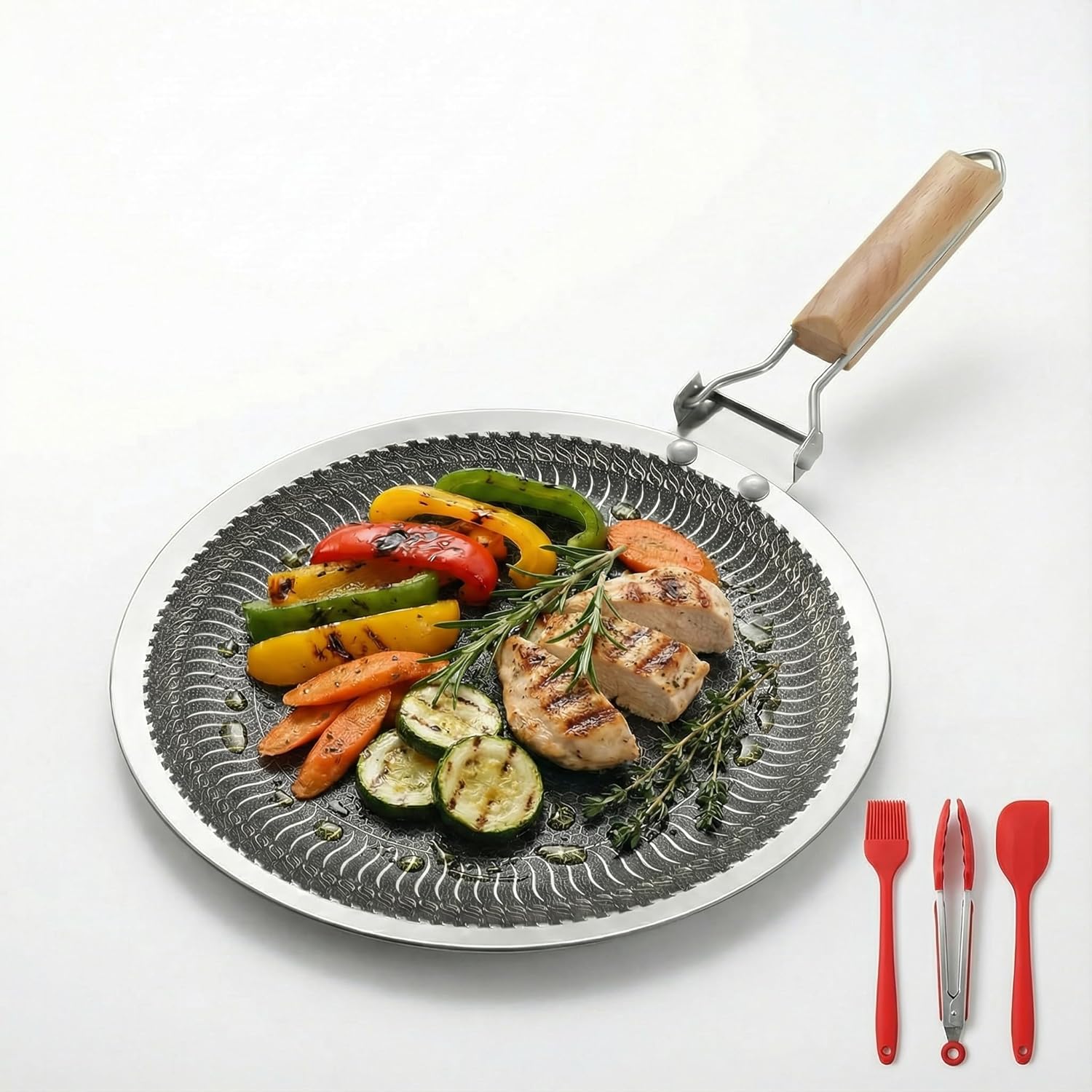 Camping Cooking Without Gas - 34/38cm Yuvarlak Paslanmaz Çelik Izgara Tavası