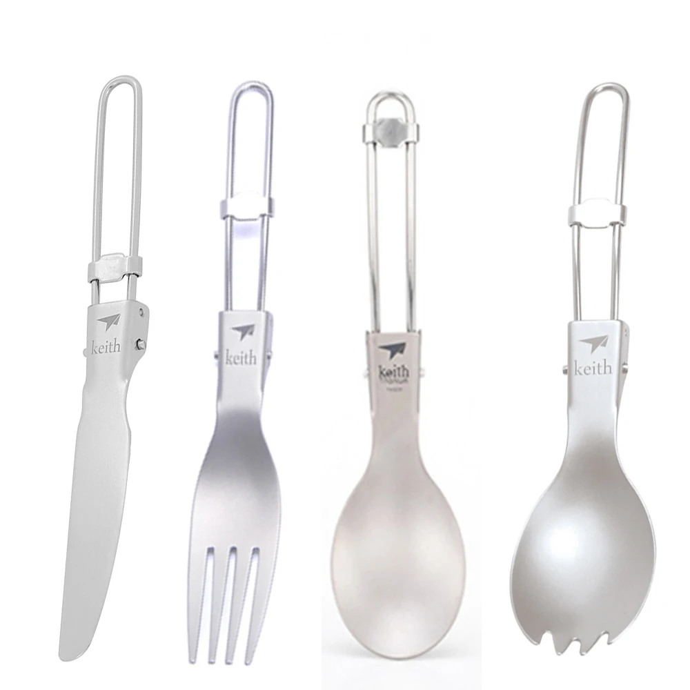 Camping Cooking And Cutlery Set - Keith Açık Titanyum Katlanır Kaşık Spork