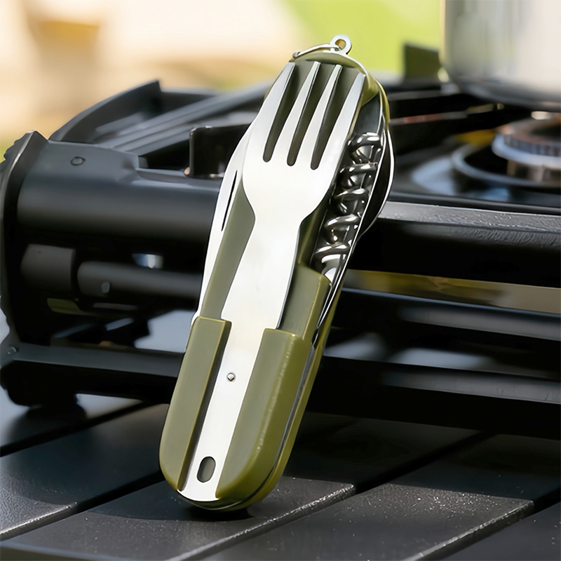 Camping Cooking And Cutlery Set - Yeni Paslanmaz Çelik 7In1 Kamp Çatal
