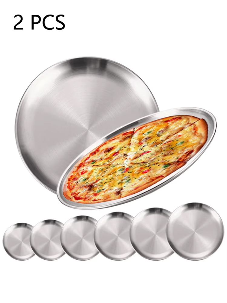 Camping Cooking Plate - 2 adet paslanmaz çelik yuvarlak gümüş