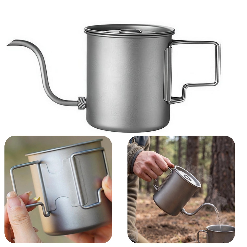 Camping Cooking Lightweight - 420ml Saf Titanyum Kamp Kahve Demleme